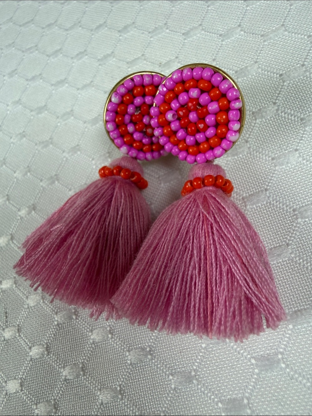 J. Crew Pink and Red Beaded Tassel Earrings